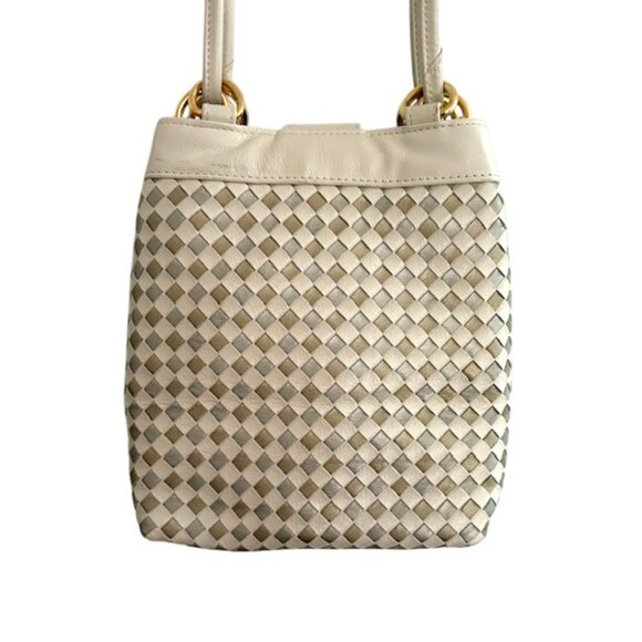 GANSON Woven Leather Shoulder Bag - Putty Color with Metallic Silver & Taupe - Picture 3 of 10